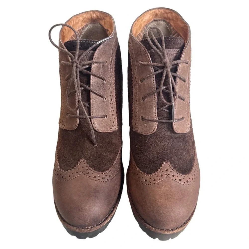 Sperry Top-Sider Emory Brown Suede Leather Wingtip Brogue Oxford Booties Heeled